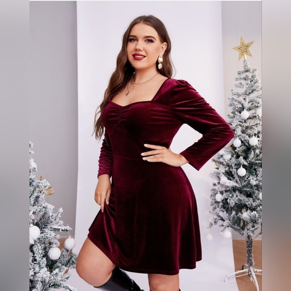 Ruched Sweetheart Neck Velvet Velour Dress Burgundy Whimsigoth Fairygrunge M - Picture 1 of 5